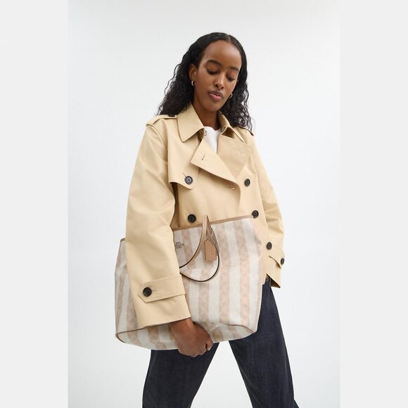 Large City Coach Tote Bag In Signature Canvas With Stripe. Sand &Tan. NWT - Picture 7 of 10